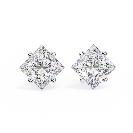 2 Carat Diamond Princess Cut Solitaire Stud Earrings