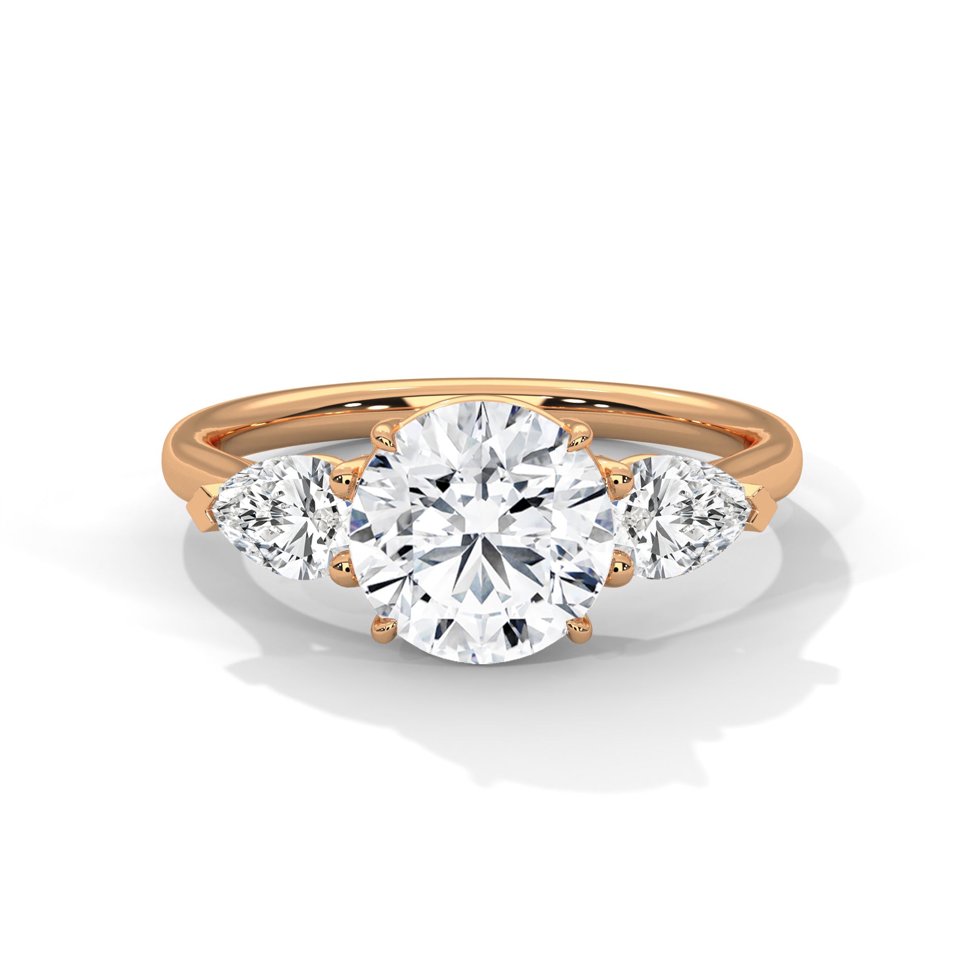 Round Pear Threestone Ring