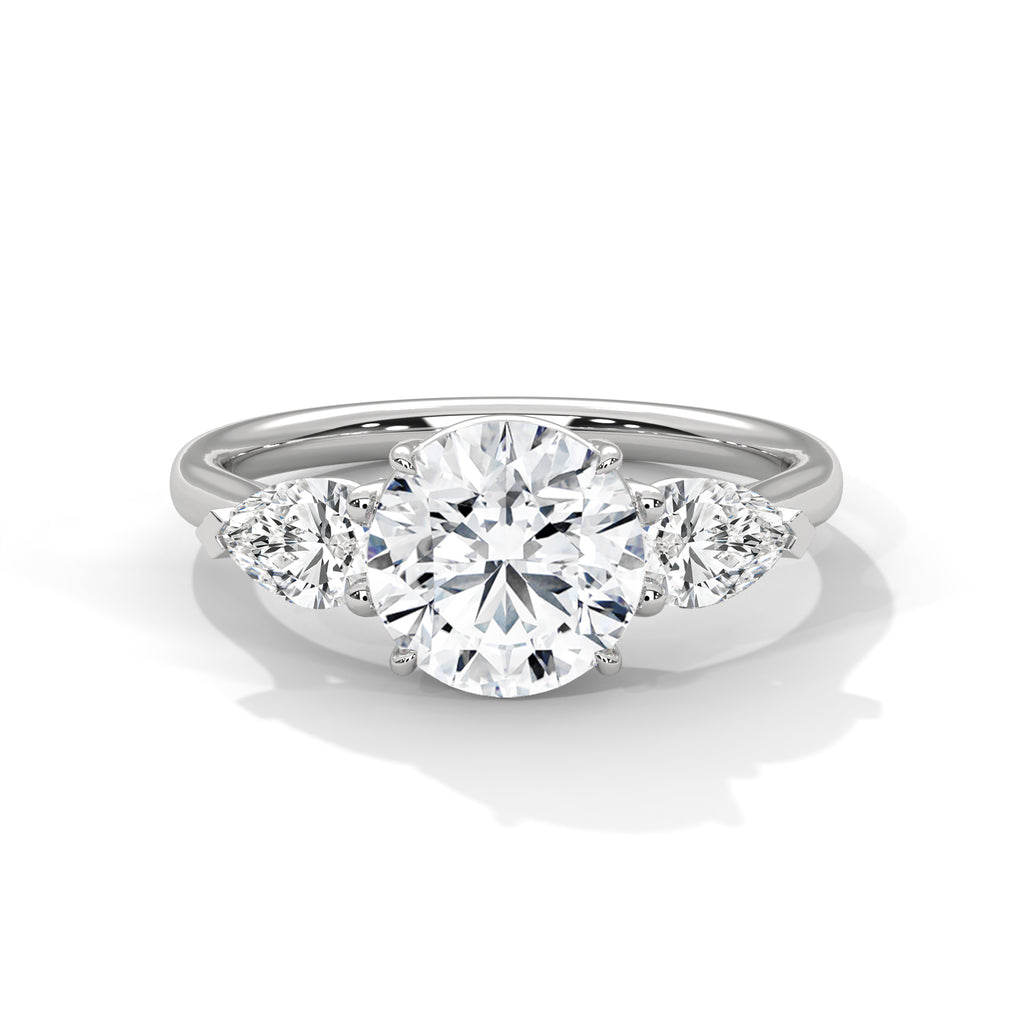 Round Pear Threestone Ring