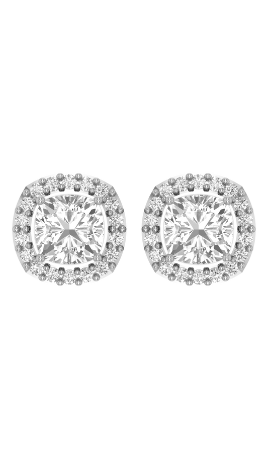 2 Carat Cushion Halo Diamond Earring Stud