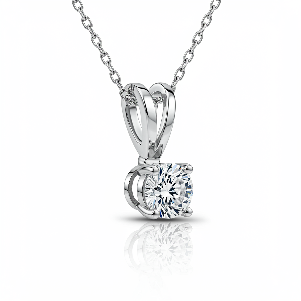 Round Solitaire Diamond Pendant with Chain