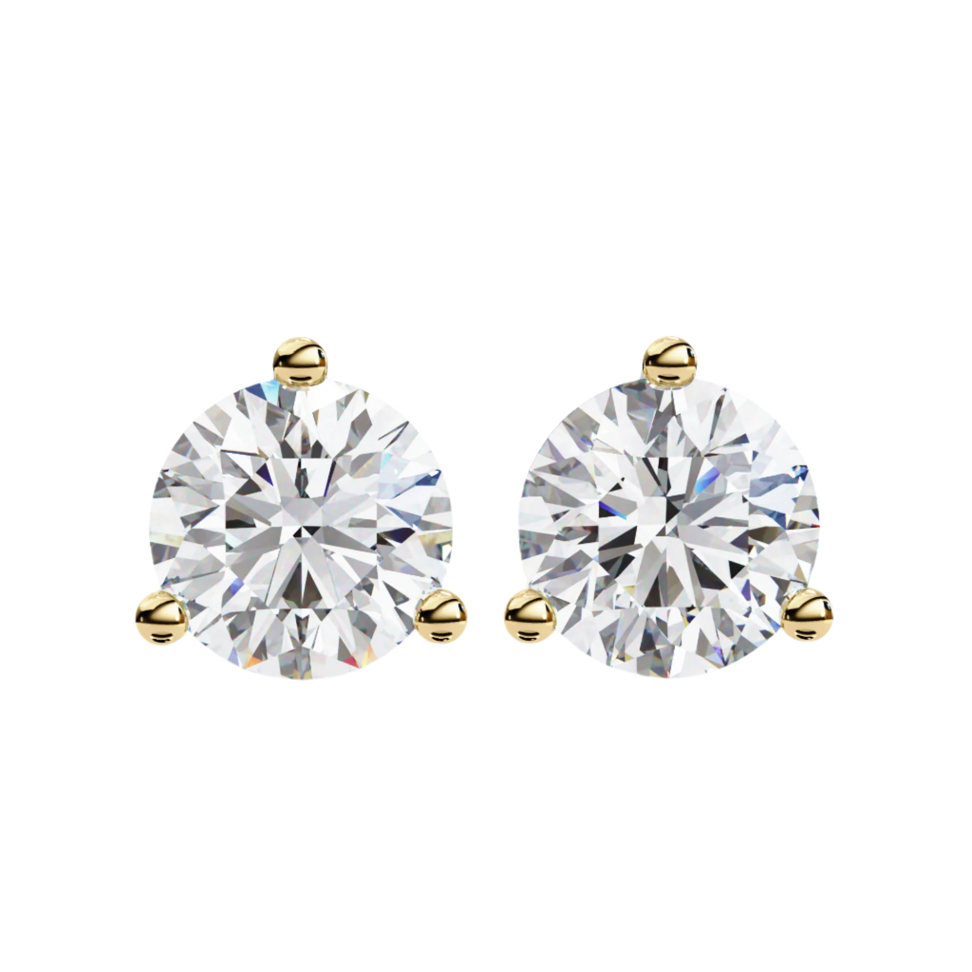 Pair of diamond stud earrings with gold posts on a white background