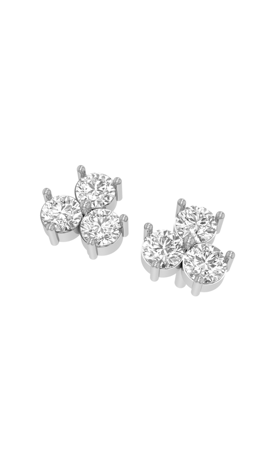 3 Carat Three Stone Stud Earring in 10k Gold