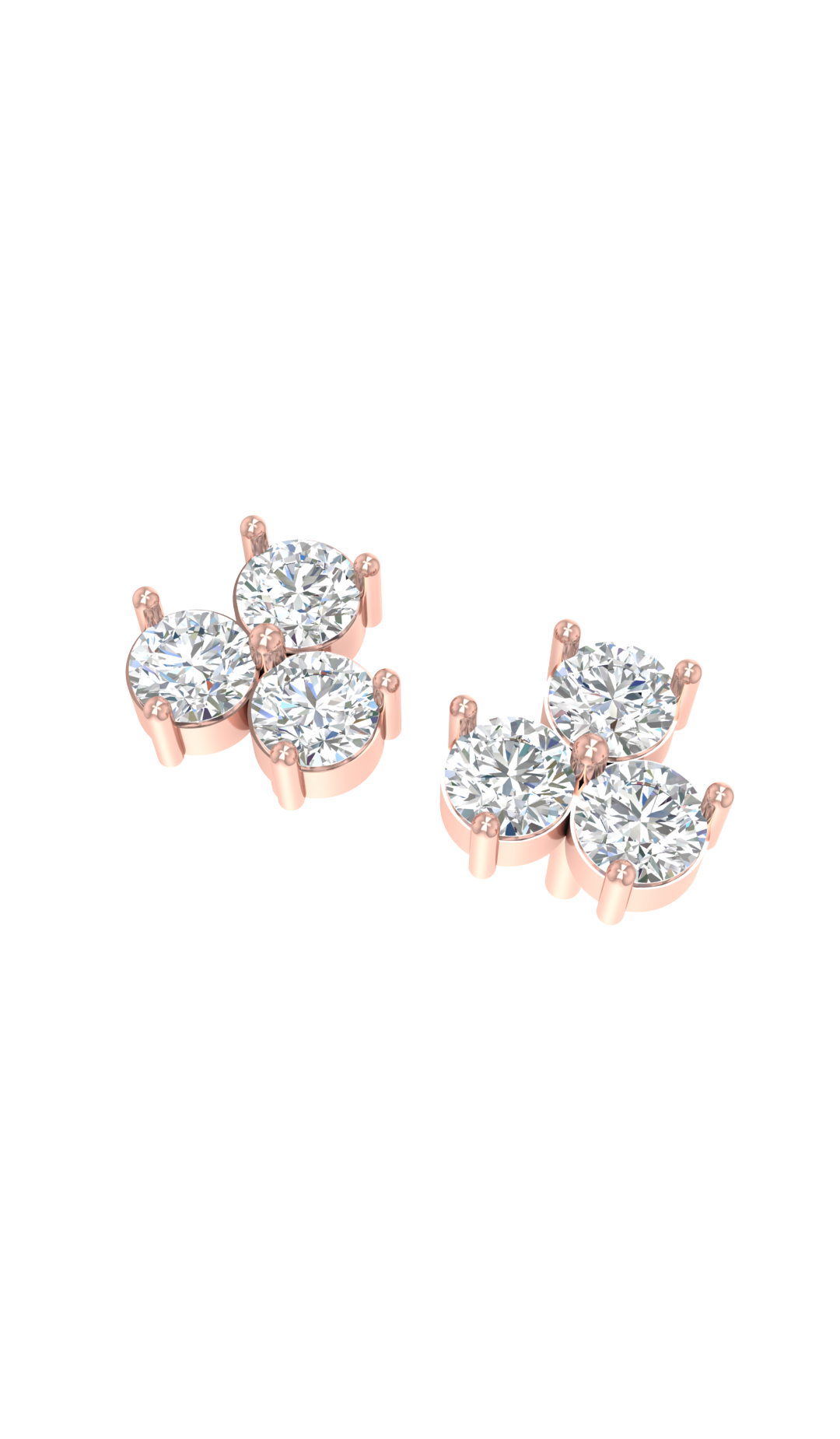 3 Carat Three Stone Stud Earring in 10k Gold
