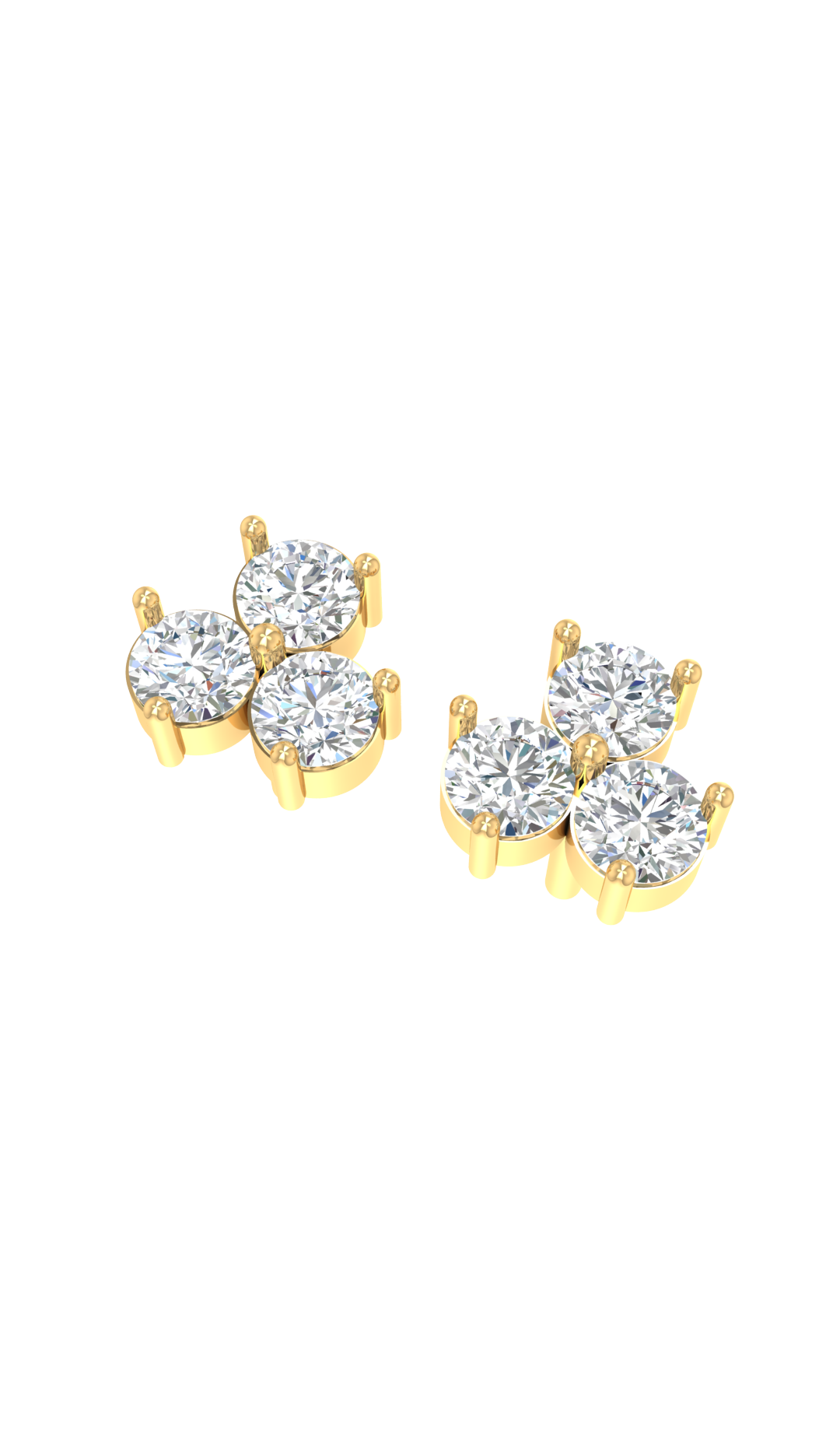 3 Carat Three Stone Stud Earring in 10k Gold