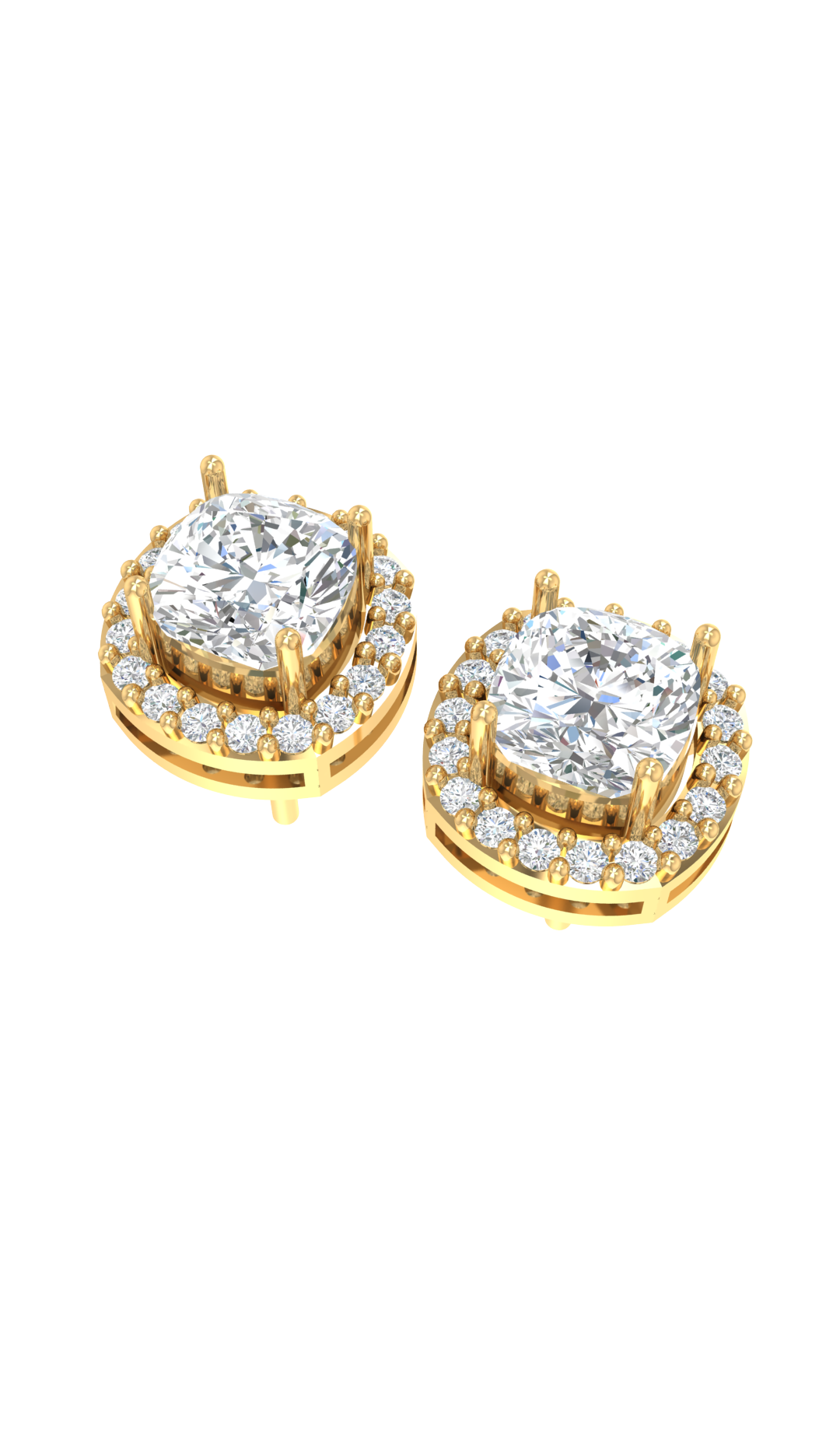 2 Carat Cushion Halo Diamond Earring Stud