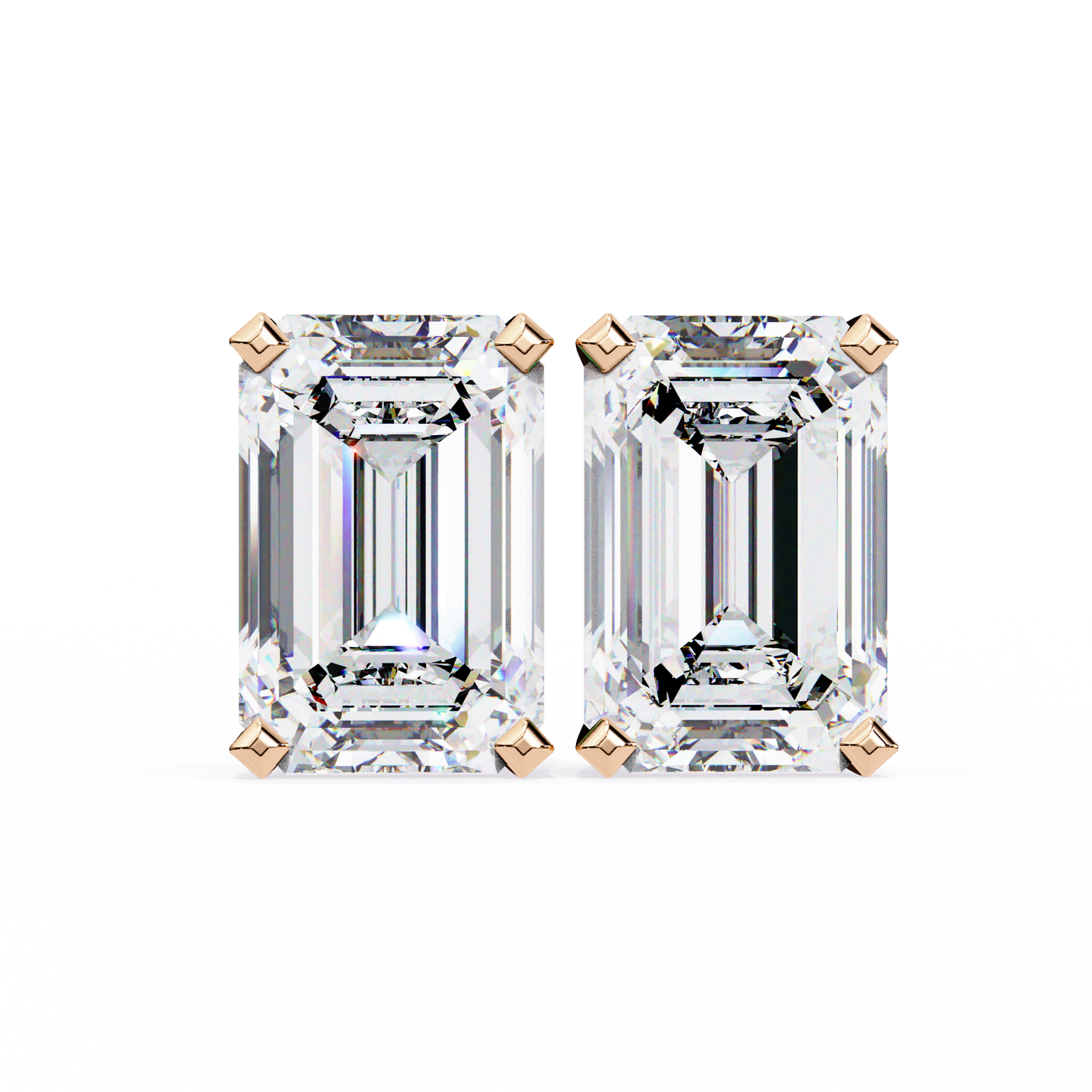 2 Carat Emerald Diamond Solitaire Stud Earrings