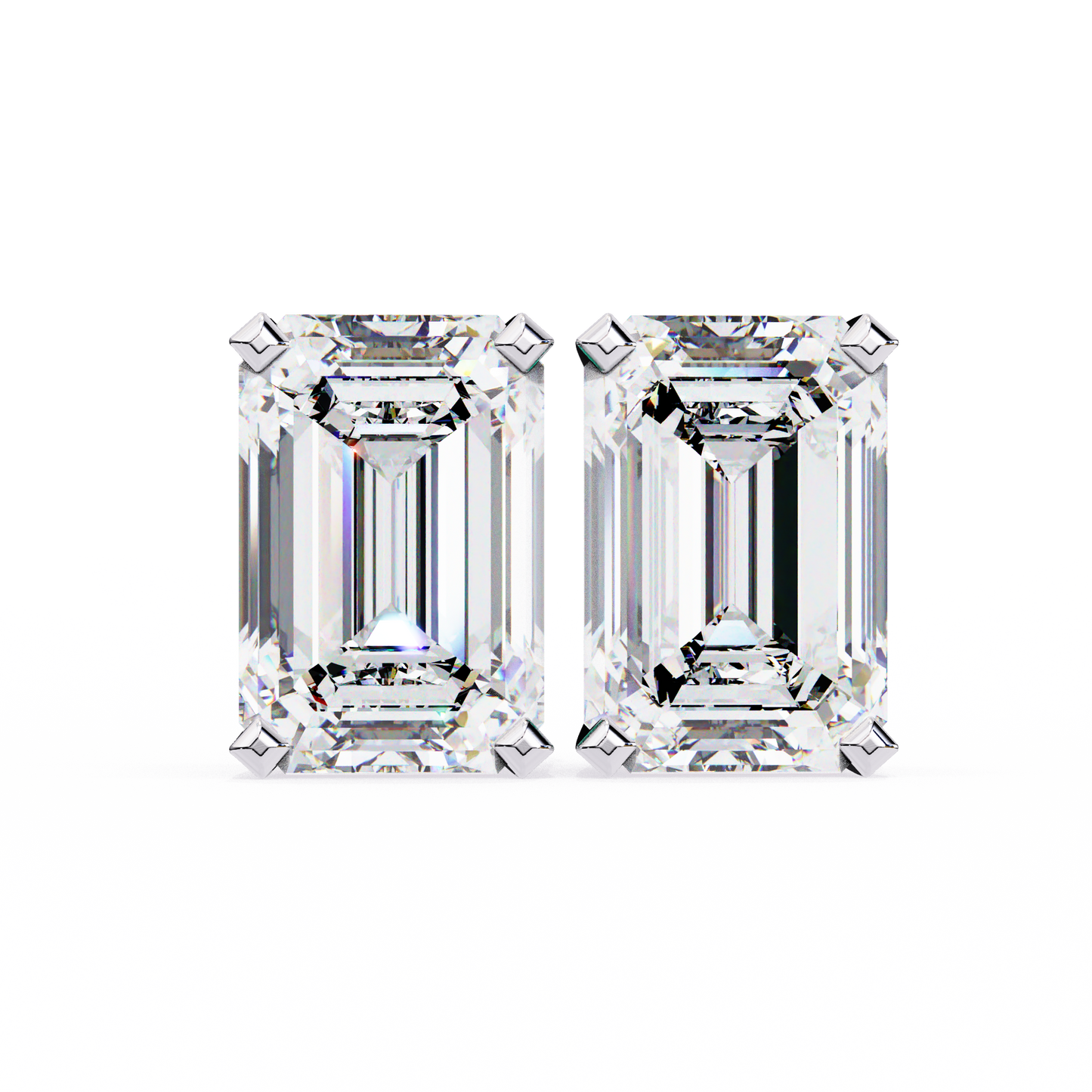 2 Carat Emerald Diamond Solitaire Stud Earrings