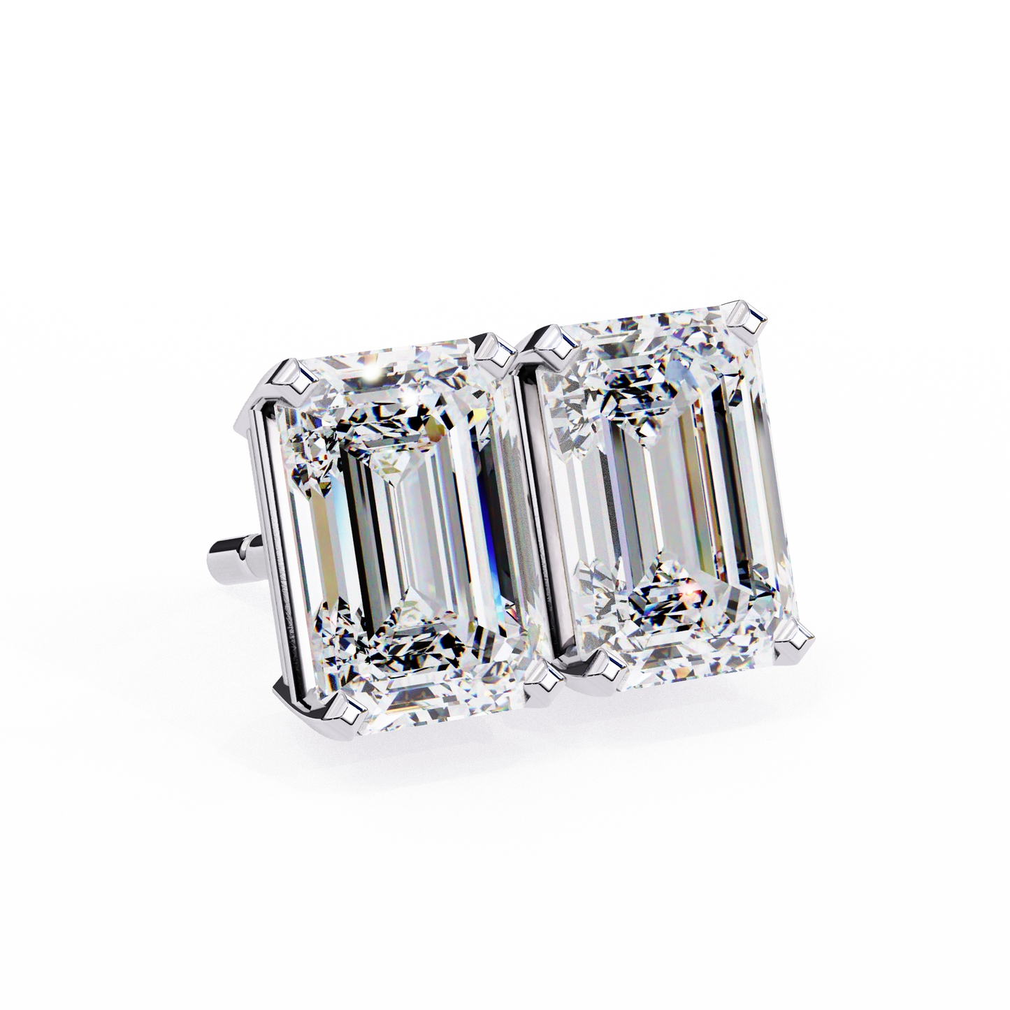 2 Carat Emerald Diamond Solitaire Stud Earrings