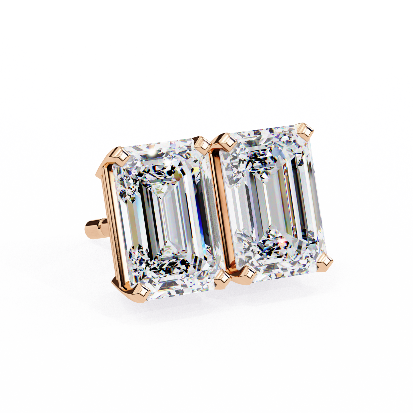 2 Carat Emerald Diamond Solitaire Stud Earrings