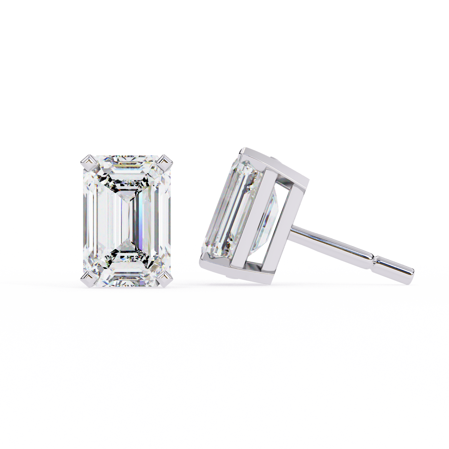 2 Carat Emerald Diamond Solitaire Stud Earrings