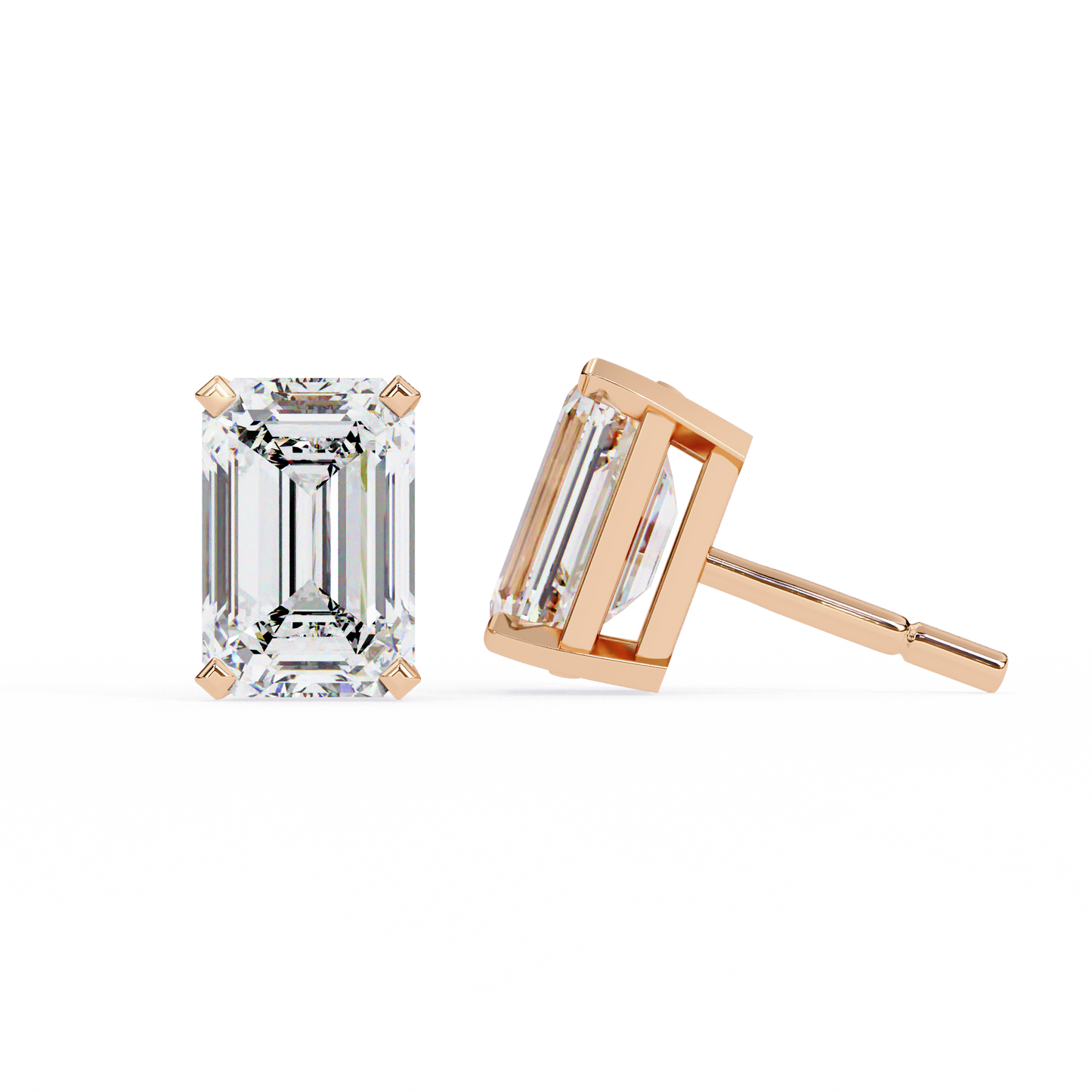2 Carat Emerald Diamond Solitaire Stud Earrings