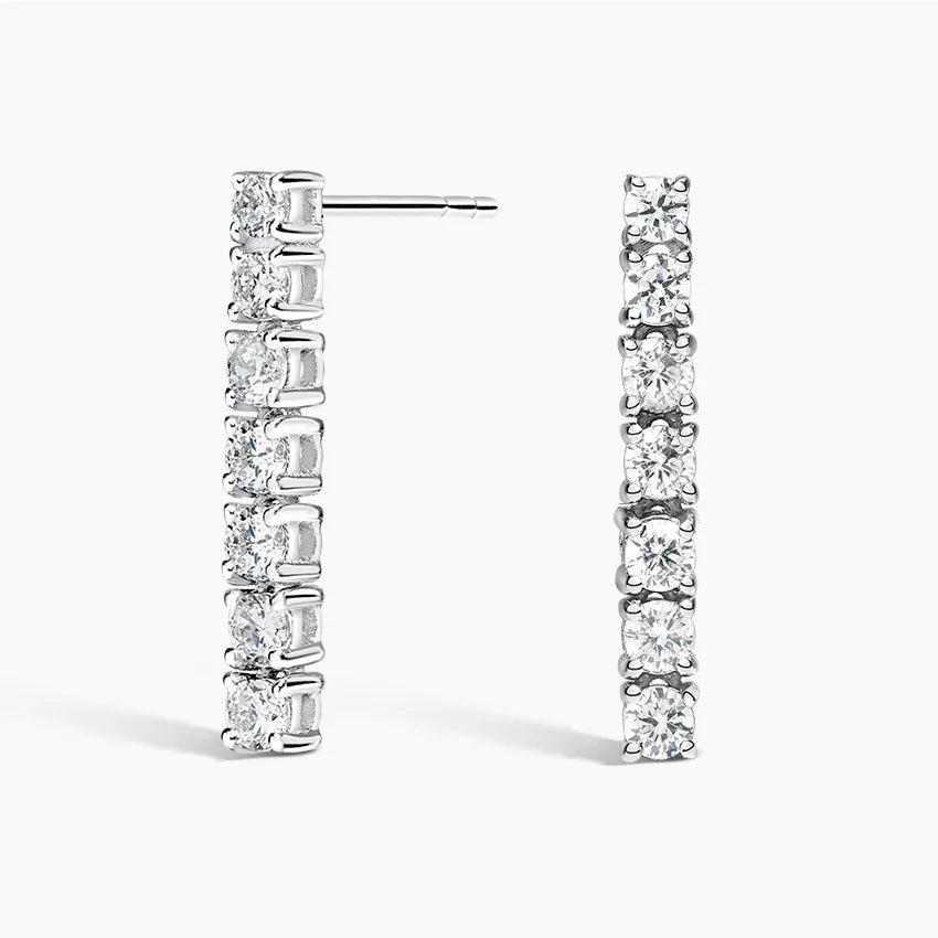 2 Carat Diamond Line Drop Earrings in Sterling Silver