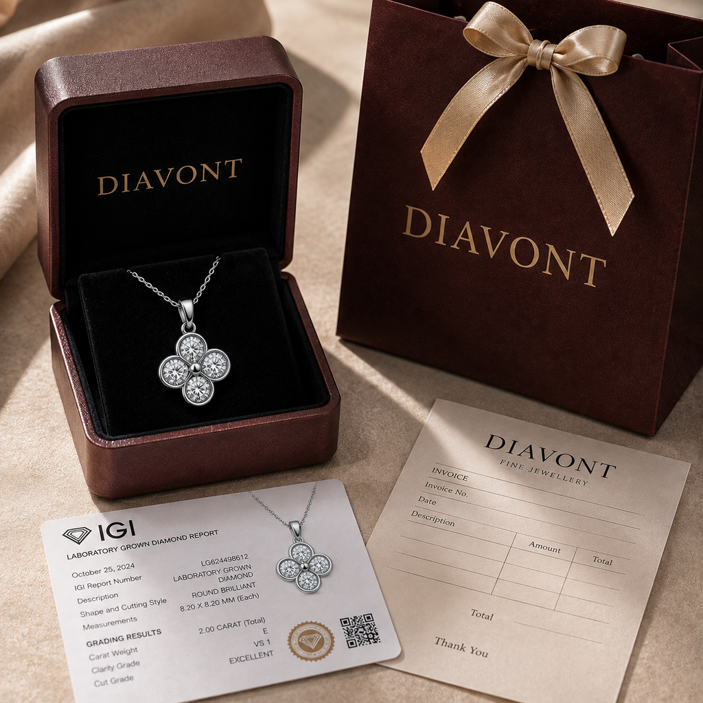 Clover Round Cut Diamond Pendant