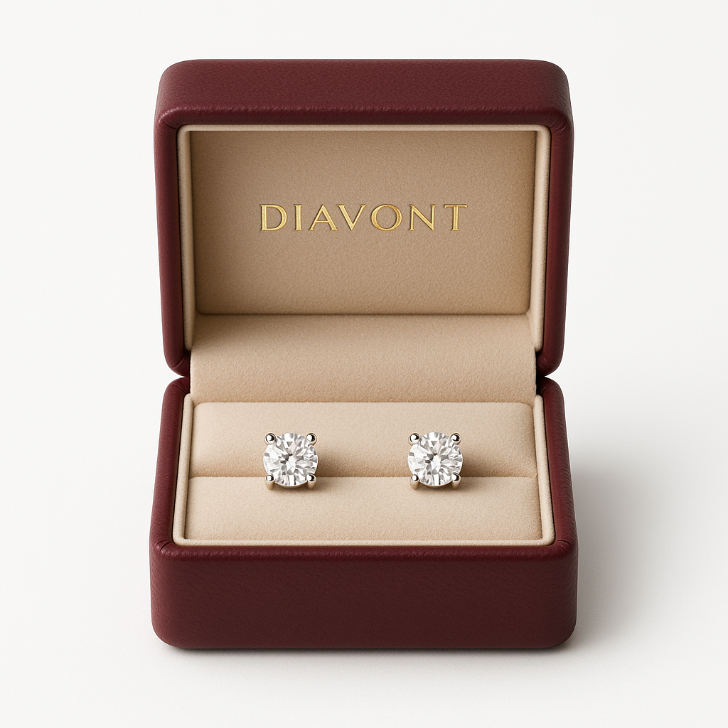 1 Carat, Colour D-E, Clarity VVS-VS, Round-Cut Diamond Solitaire Stud Earrings