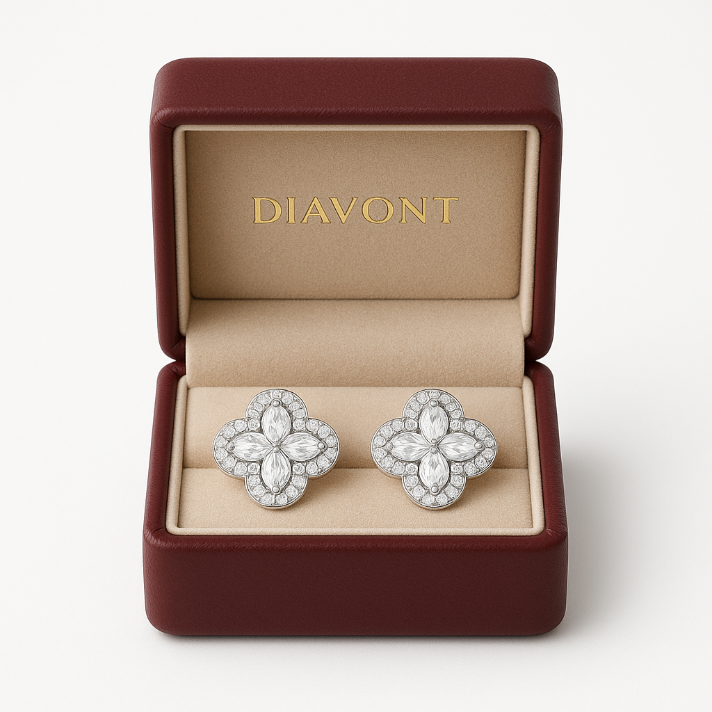 2 Carat Clover-Cut Diamond Halo Stud Earrings