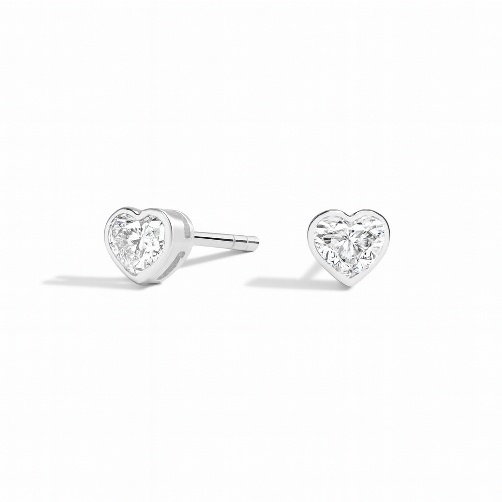 1 Carat Heart Shaped Diamond Bezel Stud Earrings