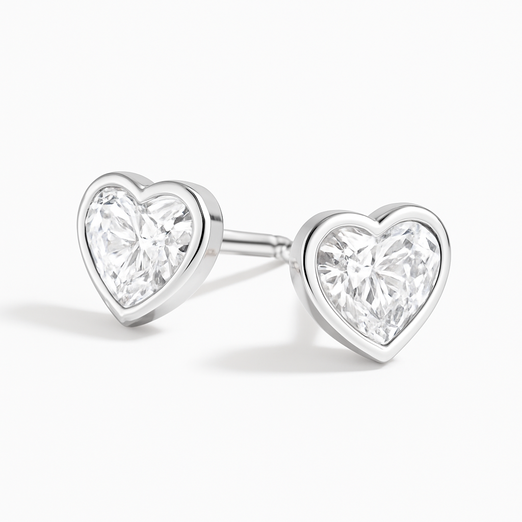 1 Carat Heart Shaped Diamond Bezel Stud Earrings