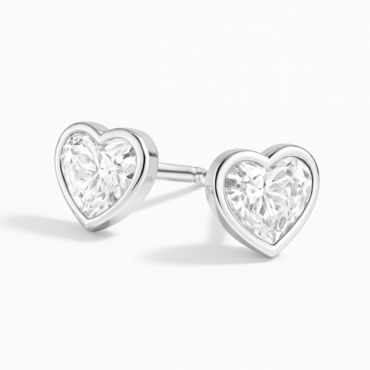 1 Carat Heart Shaped Diamond Bezel Stud Earrings