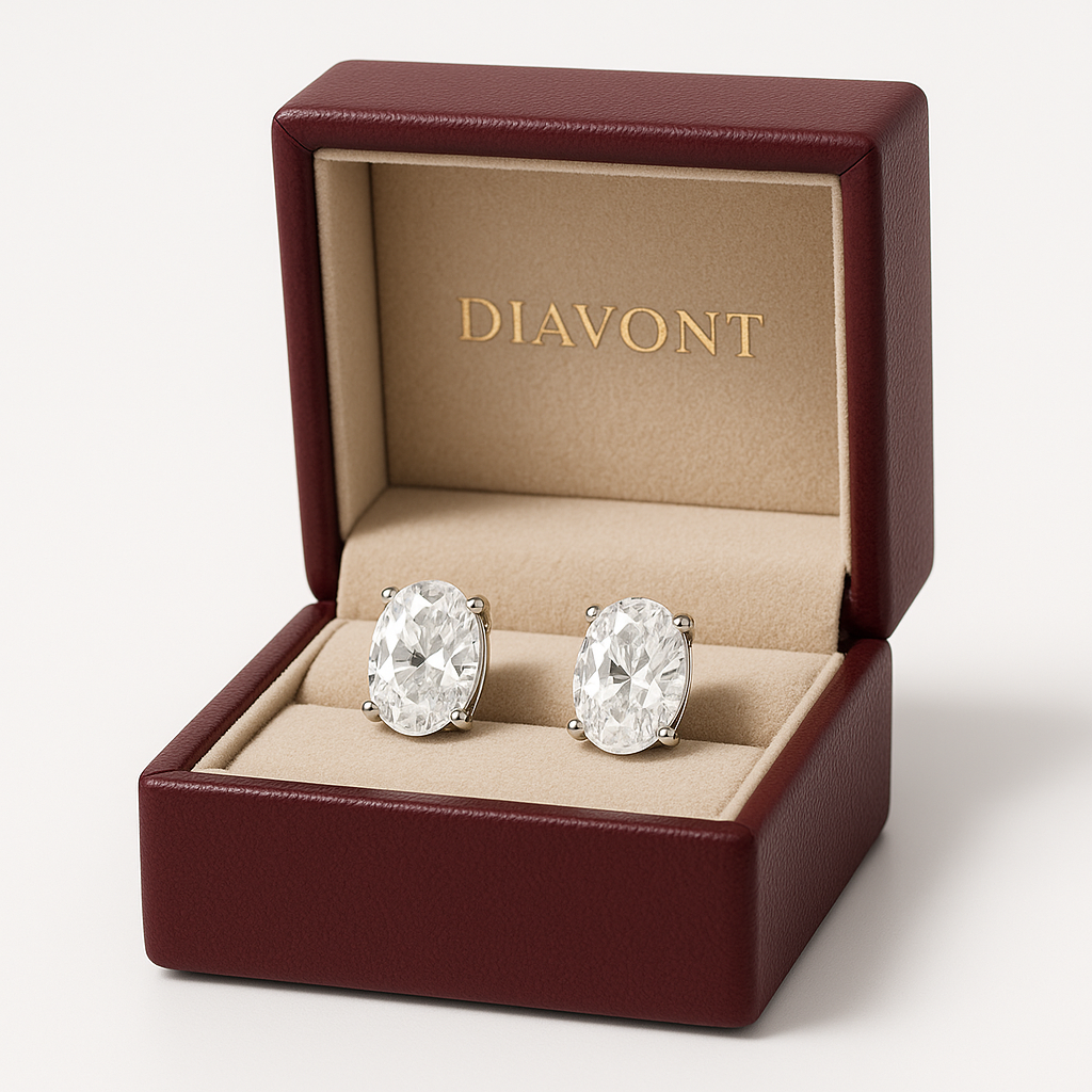 1 Carat, Colour D-E, Clarity VVS-VS, Oval Cut Diamond Stud Earrings