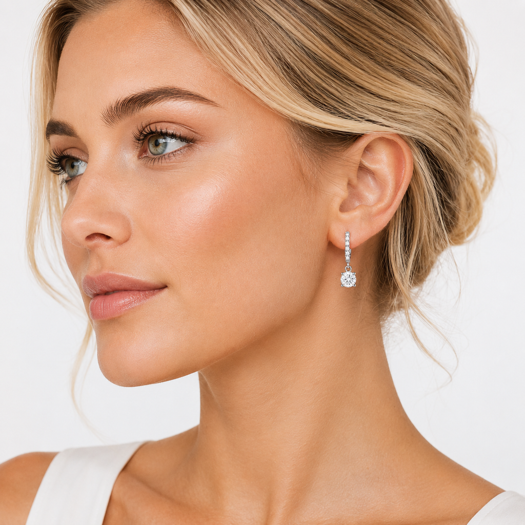 Round-Cut Drop Hoop Earrings