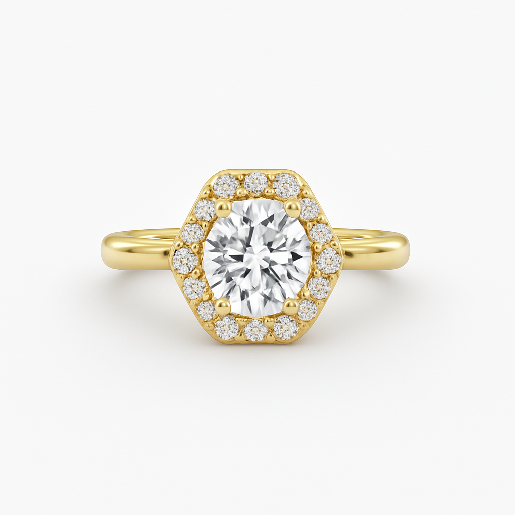 2 ct to 8 ct Diavont Hexagon Halo Engagement Ring