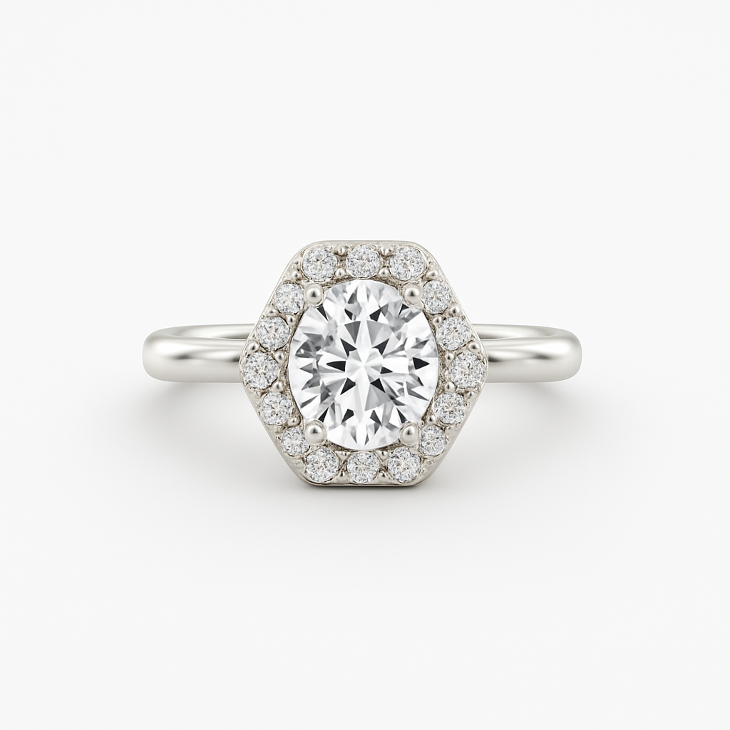 2 ct to 8 ct Diavont Hexagon Halo Engagement Ring