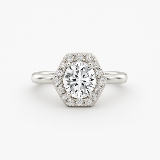 2 ct to 8 ct Diavont Hexagon Halo Engagement Ring