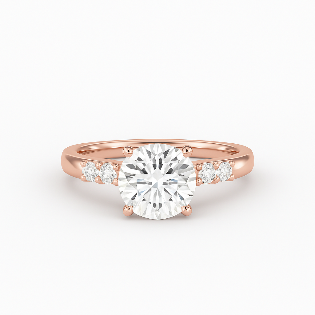 Diavont Round Brilliant Cut Engagement Ring Mounting with Tapered Side Diamonds