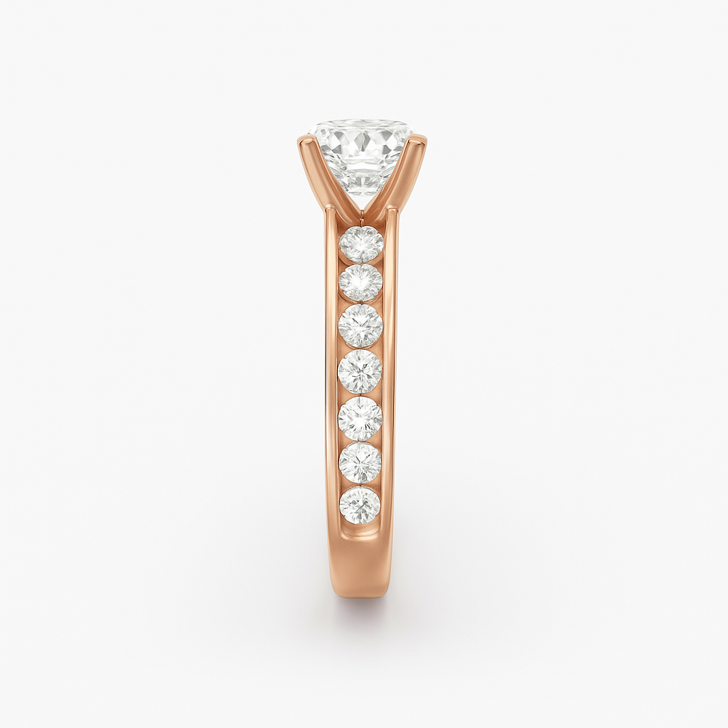 Diavont Channel-Set Diamond Engagement Ring with Cushion-Cut Center Stone