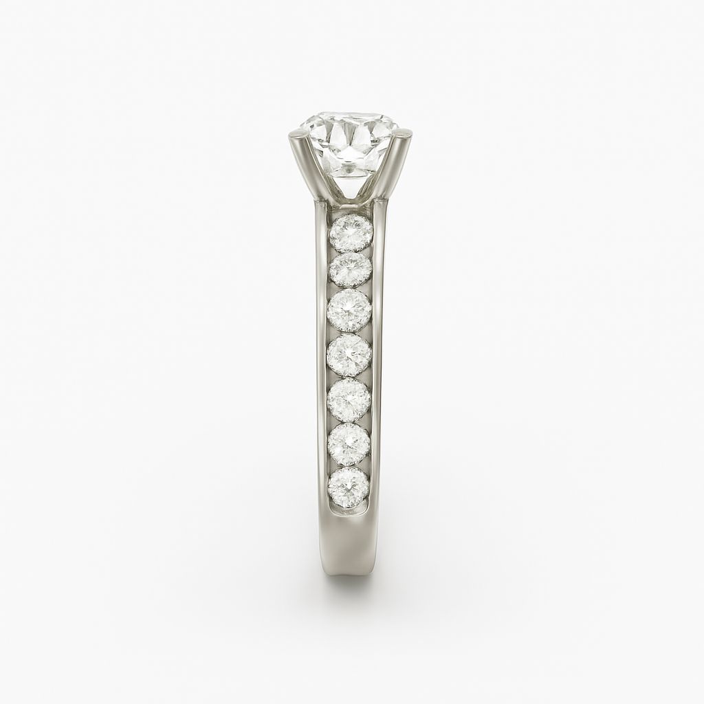Diavont Channel-Set Diamond Engagement Ring with Cushion-Cut Center Stone