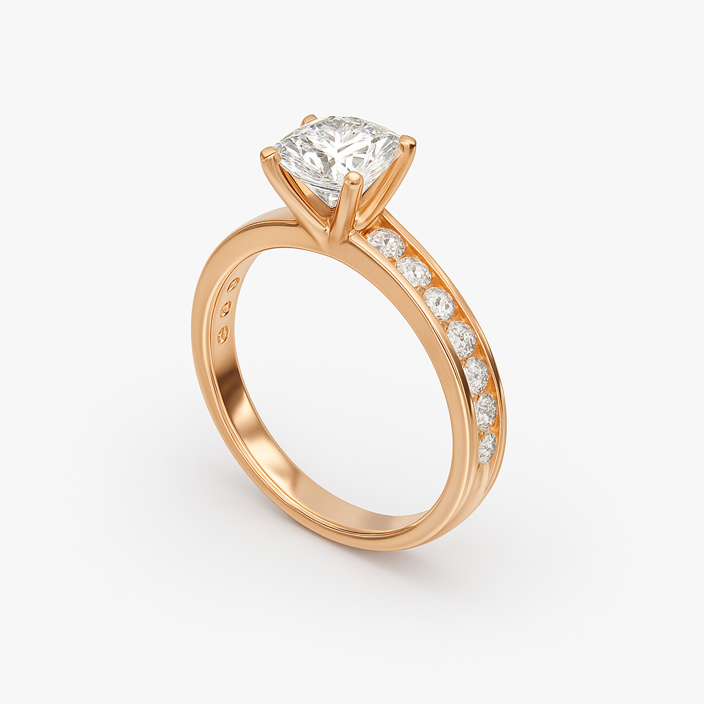Diavont Channel-Set Diamond Engagement Ring with Cushion-Cut Center Stone