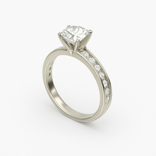 Diavont Channel-Set Diamond Engagement Ring with Cushion-Cut Center Stone