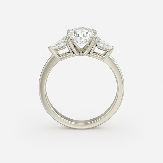 2 ct to 8 ct Diavont Three-Stone Round Cut Diamond Ring Mounting with Pear Side Stones