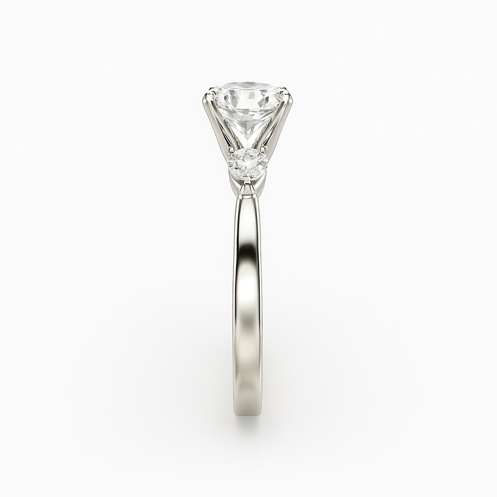 2 ct to 8 ct Diavont Three-Stone Round Cut Diamond Ring Mounting with Pear Side Stones