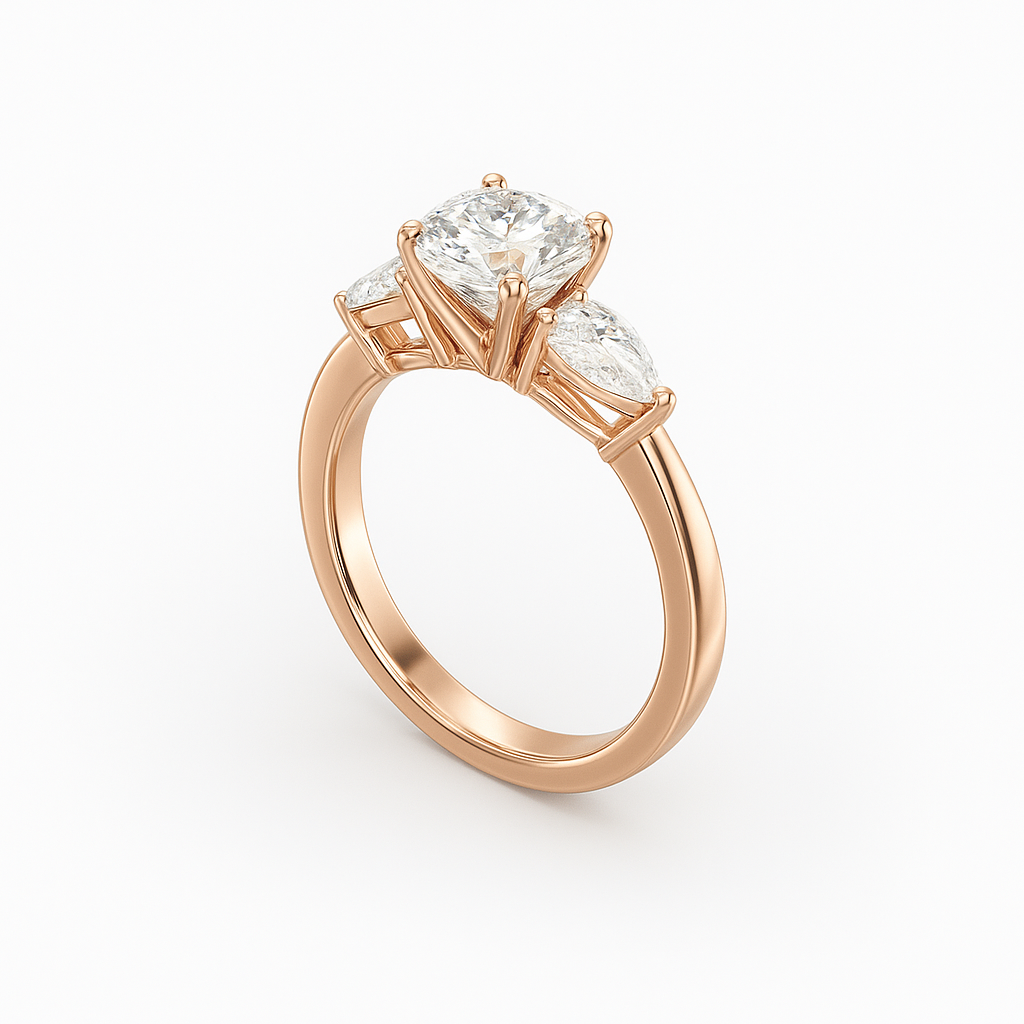 2 ct to 8 ct Diavont Three-Stone Round Cut Diamond Ring Mounting with Pear Side Stones