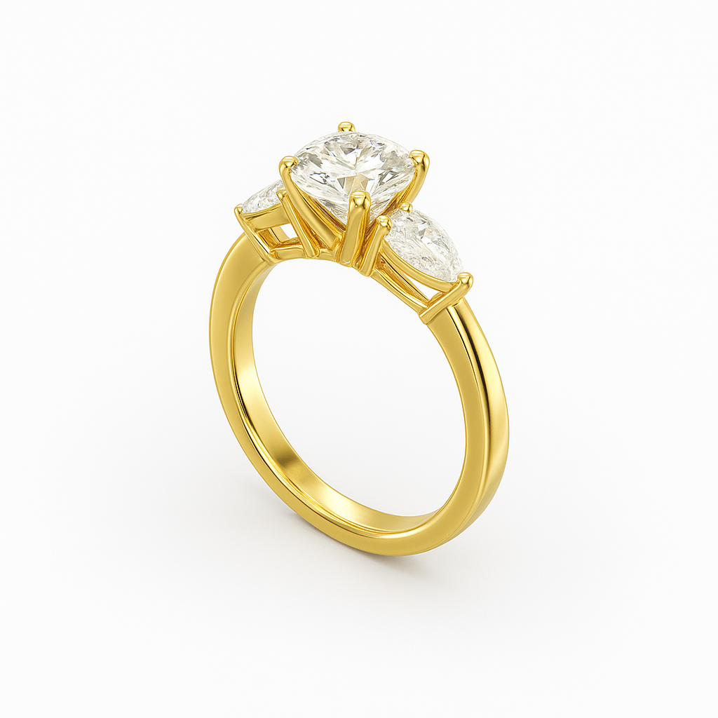 2 ct to 8 ct Diavont Three-Stone Round Cut Diamond Ring Mounting with Pear Side Stones