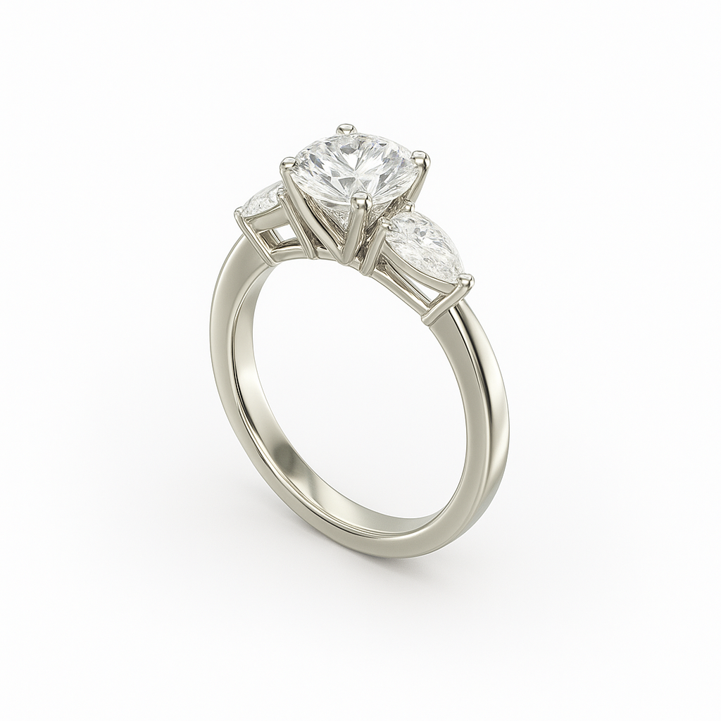 2 ct to 8 ct Diavont Three-Stone Round Cut Diamond Ring Mounting with Pear Side Stones