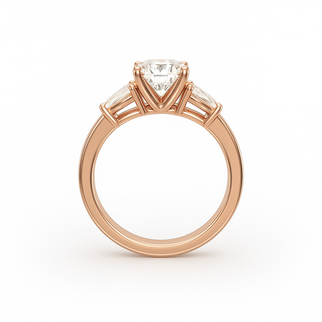 Classic Three-Stone Round Diamond Ring with Pear Side Accents (Mounting only)