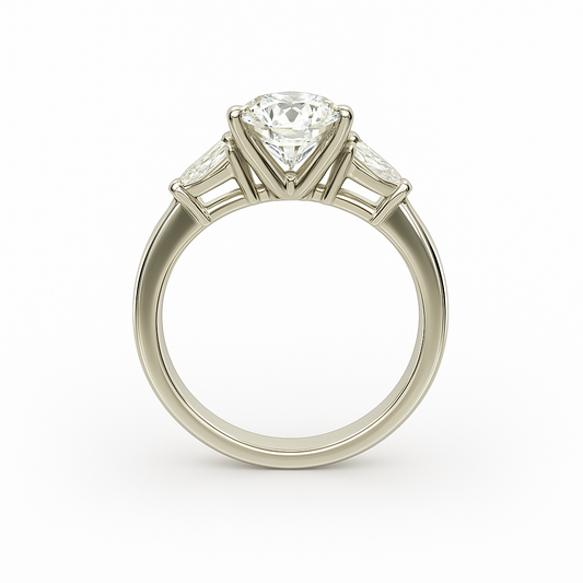 Classic Three-Stone Round Diamond Ring with Pear Side Accents (Mounting only)