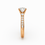 Three-Stone Cushion Cut Diamond Ring Mounting with Tapered Baguette and Pavé Accents