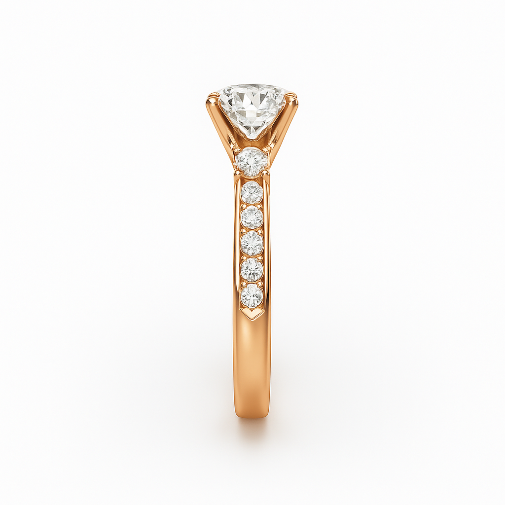 Three-Stone Cushion Cut Diamond Ring Mounting with Tapered Baguette and Pavé Accents