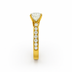 Three-Stone Cushion Cut Diamond Ring Mounting with Tapered Baguette and Pavé Accents