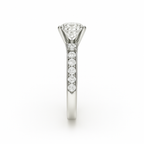 Three-Stone Cushion Cut Diamond Ring Mounting with Tapered Baguette and Pavé Accents