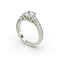 Three-Stone Cushion Cut Diamond Ring Mounting with Tapered Baguette and Pavé Accents