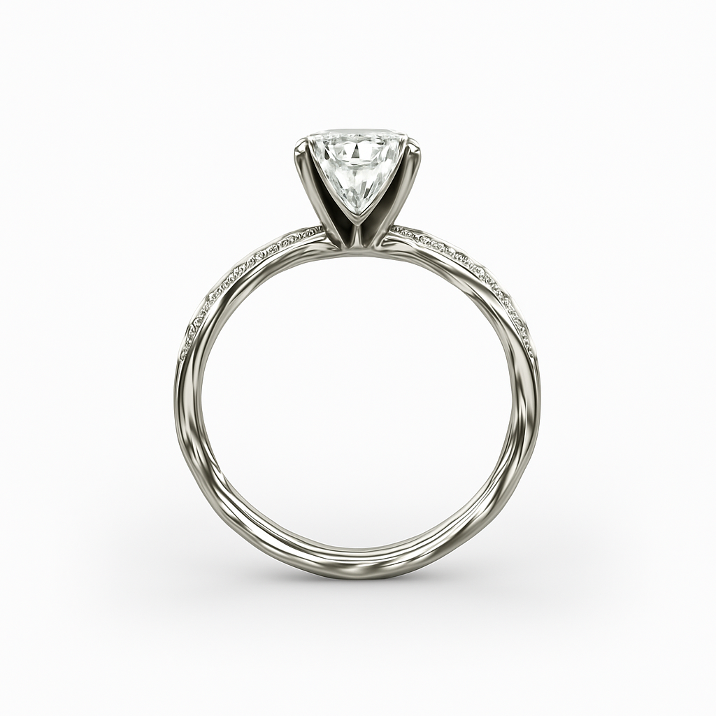 Diavont Twisted Band Cushion Cut Diamond Engagement Ring Mounting with Pavé Accents