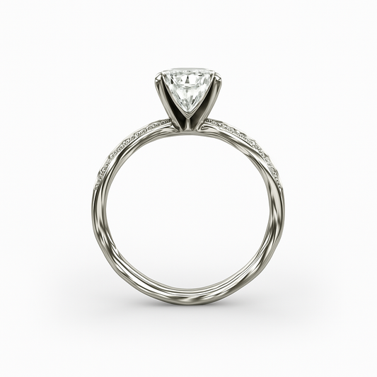 Diavont Twisted Band Cushion Cut Diamond Engagement Ring Mounting with Pavé Accents