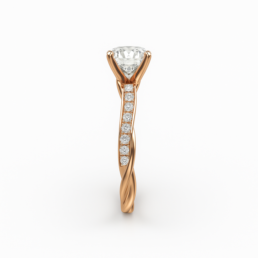 Diavont Twisted Band Cushion Cut Diamond Engagement Ring Mounting with Pavé Accents