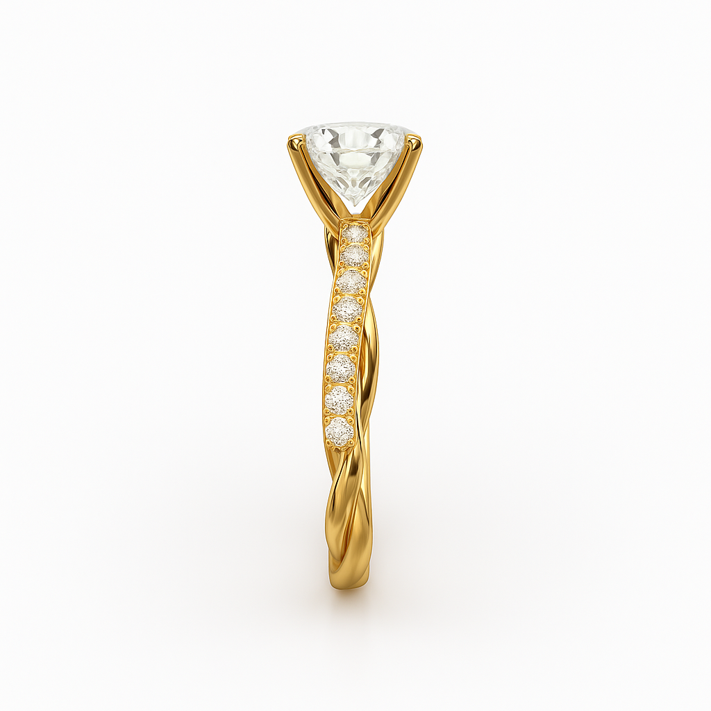 Diavont Twisted Band Cushion Cut Diamond Engagement Ring Mounting with Pavé Accents