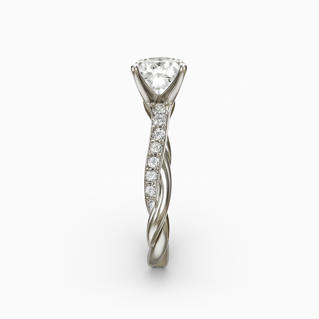 Diavont Twisted Band Cushion Cut Diamond Engagement Ring Mounting with Pavé Accents